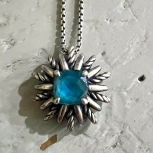 David Yurman Blue Topaz Starburst Pendant Necklace